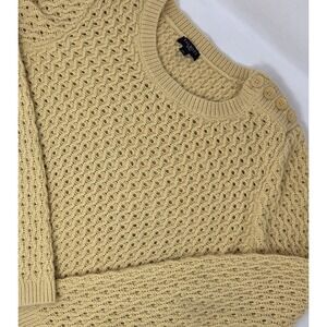 Talbots Lambswool Blend Sweater‎ Open Knit Crochet Womens Petite Medium Yellow